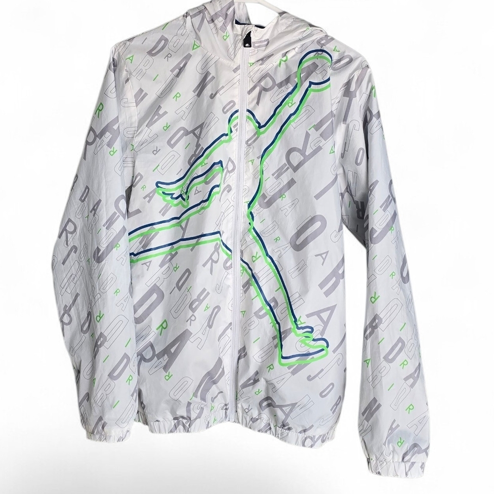 Jordan White Windbreaker with Neon Green and Blue Jumpman